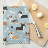 Corgi Pattern Blue Theedoek (Quarter Fold)
