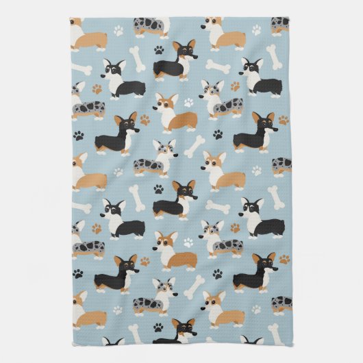 Corgi Pattern Blue Theedoek (Verticaal)