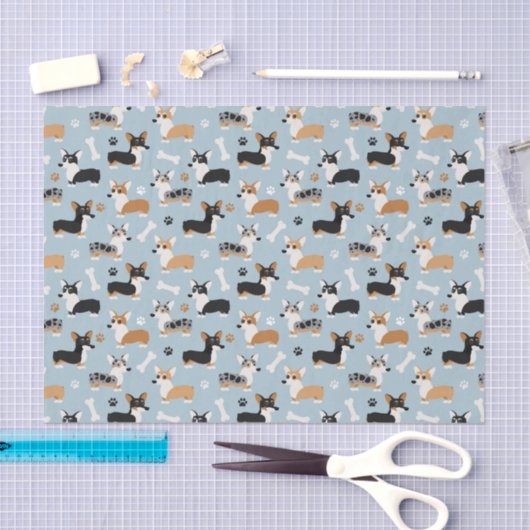 Corgi Pattern Blue Tissuepapier (Craft)
