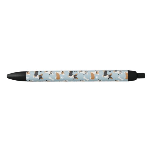 Corgi Pattern Blue Zwarte Inkt Pen (Voorkant)