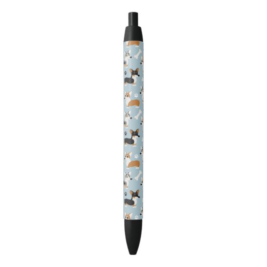 Corgi Pattern Blue Zwarte Inkt Pen (Voorkant Verticaal)
