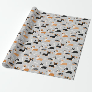 Corgi Pattern Gray Cadeaupapier