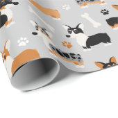 Corgi Pattern Gray Cadeaupapier (Rol Hoek)