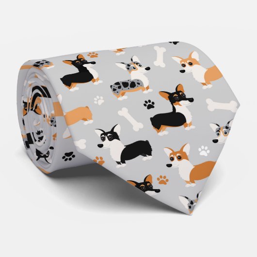 Corgi Pattern Gray Stropdas (Opgerold)