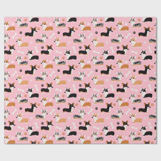 Corgi Pattern roze Cadeaupapier (Vlak)