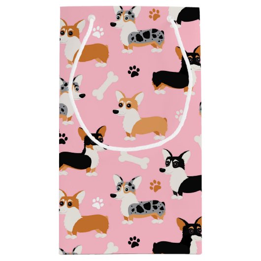 Corgi Pattern roze Klein Cadeauzakje (Achterkant)