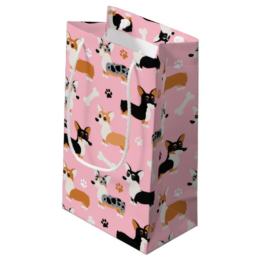 Corgi Pattern roze Klein Cadeauzakje (Achterkant Gekanteld)