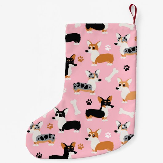 Corgi Pattern roze Kleine Kerstsok (Achterkant)