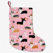 Corgi Pattern roze Kleine Kerstsok (Voorkant)