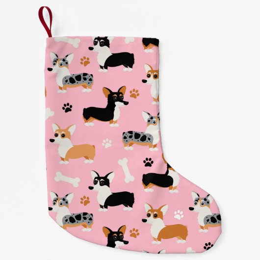 Corgi Pattern roze Kleine Kerstsok (Voorkant)