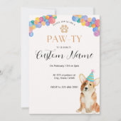 Corgi Paw-ty verjaardagsuitnodiging Kaart (Voorkant)