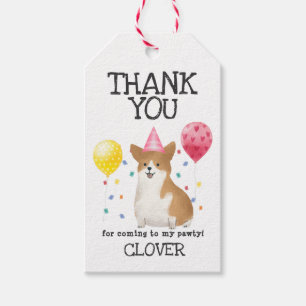 Corgi Pawty Dog Birthday Dank je wel voor het Labe Cadeaulabel