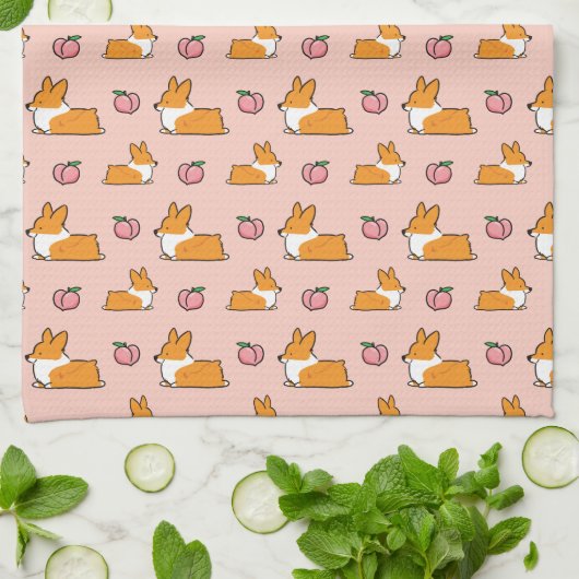 Corgi Peach Sploot Tea Towel Theedoek (Gevouwen)