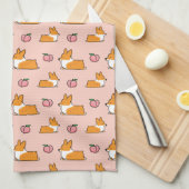 Corgi Peach Sploot Tea Towel Theedoek (Quarter Fold)