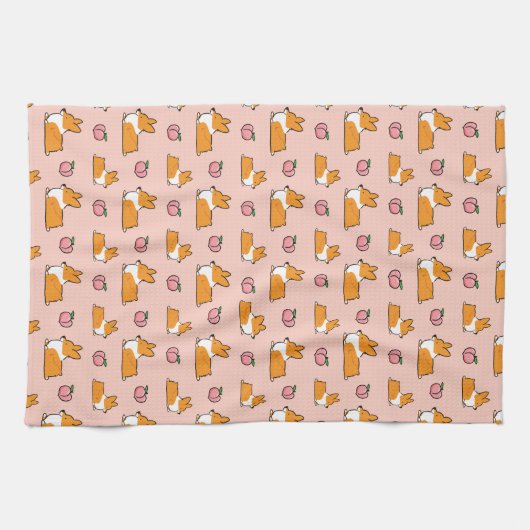 Corgi Peach Sploot Tea Towel Theedoek (Horizontaal)
