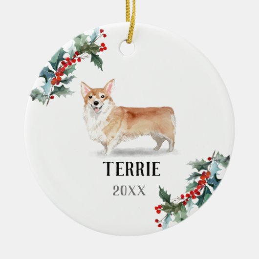 Corgi Persoonlijke kersthond Keramisch Ornament (Voorkant)