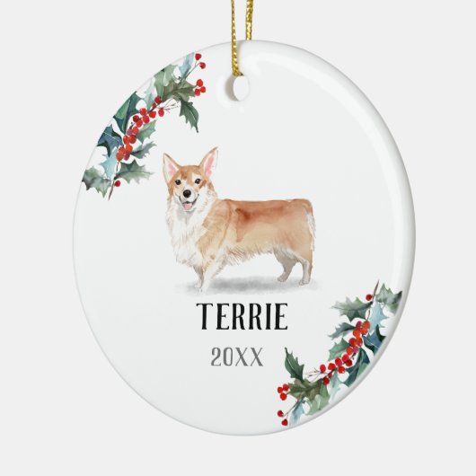 Corgi Persoonlijke kersthond Keramisch Ornament (Links)