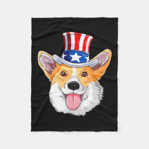 Corgi Pet Dogs 4th Of July American Flag Men Women Fleece Deken
