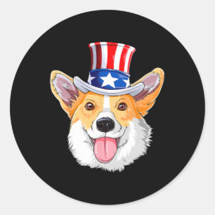 Corgi Pet Dogs 4th Of July American Flag Men Women Ronde Sticker