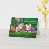 Corgi picknick lege wenskaart kaart (Gele Bloem)