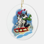 Corgi plezier in de sneeuw keramisch ornament (Links)