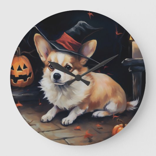 Corgi Pompoenen Halloween Griezelen Grote Klok (Voorkant)