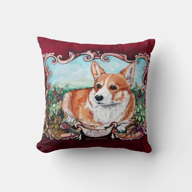 Corgi Portret door Cherry O'Neill Kussen (Voorkant)