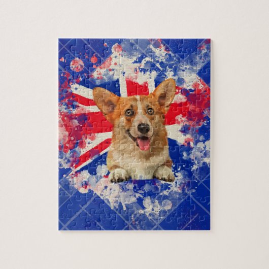 Corgi Portret met vlag van Groot-Brittannië Legpuzzel (Verticaal)