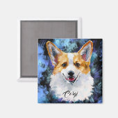 Corgi Portret op Abstract Magnet (Voorkant / Achterkant)