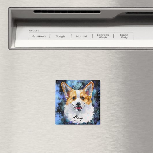 Corgi Portret op Abstract Magnet (Insitu (Vaatwasser))