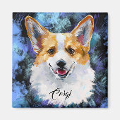 Corgi Portret op Abstract Magnet (Voorkant)