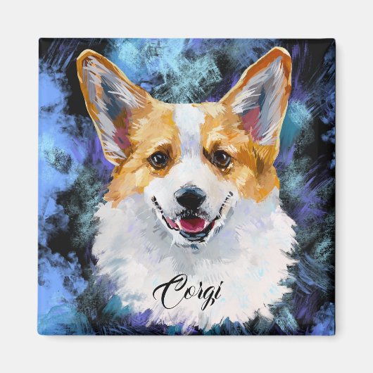 Corgi Portret op Abstract Magnet (Voorkant)