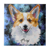 Corgi Portret op Abstracte achtergrond Tegeltje (Voorkant)