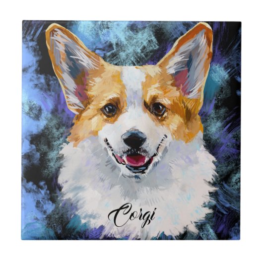 Corgi Portret op Abstracte achtergrond Tegeltje (Voorkant)