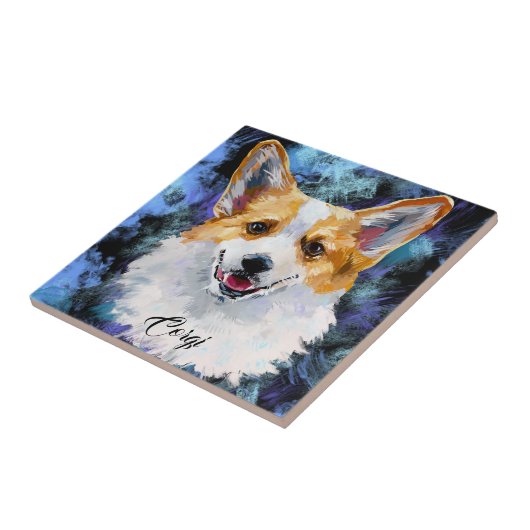 Corgi Portret op Abstracte achtergrond Tegeltje (Zijkant)