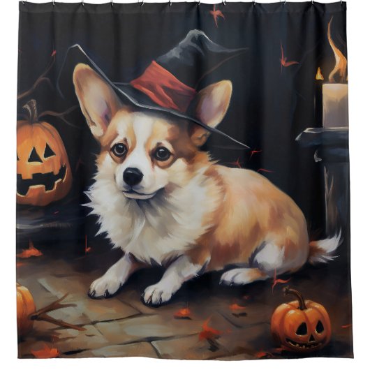 Corgi Pumpkins Halloween Eng Douchegordijn (Voorkant)