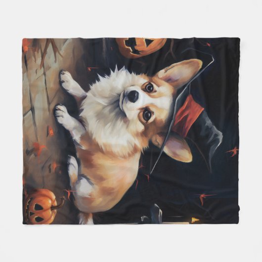 Corgi Pumpkins Halloween Eng Fleece Deken (Voorkant (Horizontaal))
