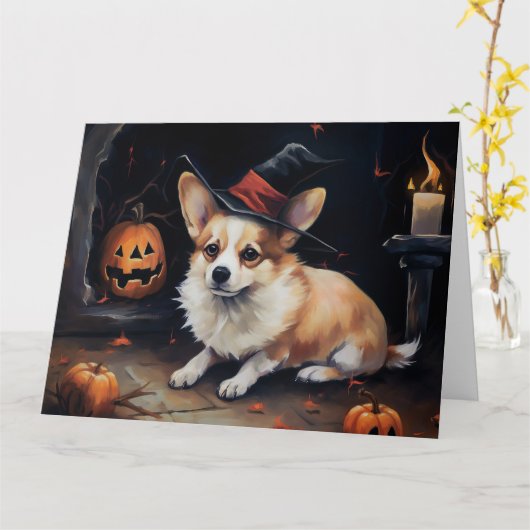 Corgi Pumpkins Halloween Eng Kaart (Gele Bloem)