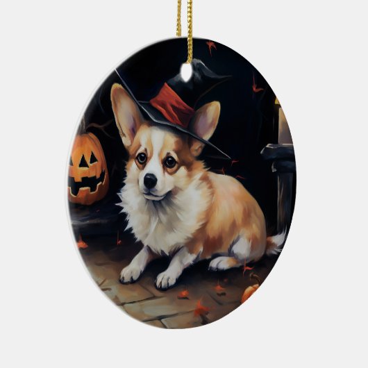 Corgi Pumpkins Halloween Eng Keramisch Ornament (Rechts)