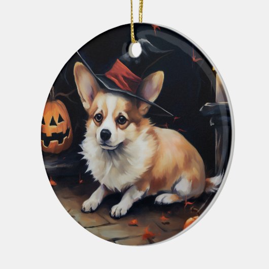 Corgi Pumpkins Halloween Eng Keramisch Ornament (Links)