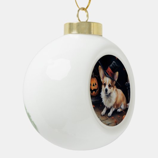 Corgi Pumpkins Halloween Eng Keramische Bal Ornament (Links)