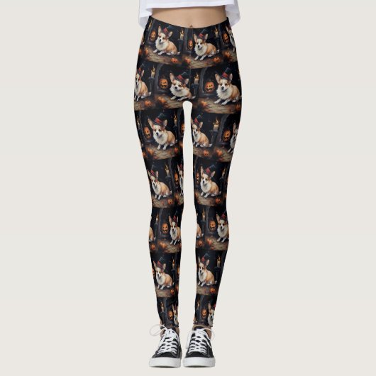 Corgi Pumpkins Halloween Eng Leggings (Voorkant)