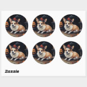 Corgi Pumpkins Halloween Eng Ronde Sticker (Vel)