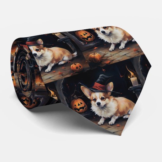 Corgi Pumpkins Halloween Eng Stropdas (Opgerold)