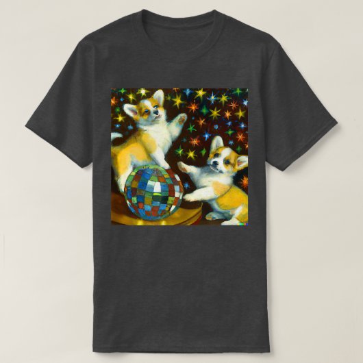 Corgi Puppies Dance Disco Cute Dog  70 s Dis T-shirt (Design voorkant)