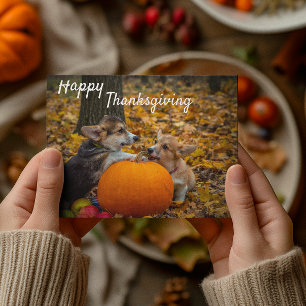 Corgi Puppies met Pompoen Prettig Thanksgiving Briefkaart