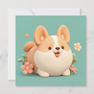 Corgi Puppy 3D Klei Stijl Bloemenweide Ansichtkaar