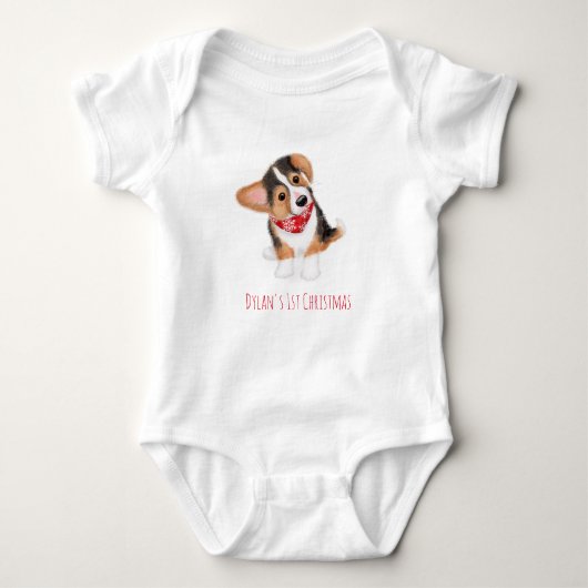 Corgi puppy baby's eerste kerstpak romper (Voorkant)