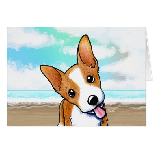 Corgi Puppy Beachy Schattigee Note Kaart (Voorkant Horizontaal)