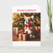 Corgi puppy bij de kerstboom. kaart (Voorkant)